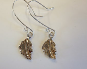 Feather dangle earrings, nature jewellery, sterling silver, silver jewelry, gift for her, feather jewelry, feathers, silver drop earrings