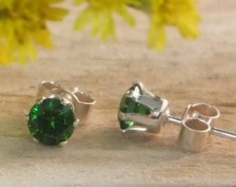 May birthstone, May studs, emerald crystal studs, green crystal, birthstone earrings, gemstone earrings, silver stud earring ,silver jewelry