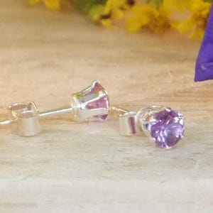June birthstone, June studs, Alexandrite studs,Purple pink crystal,birthstone earrings,gemstone earrings,silver jewelry, silver stud image 1