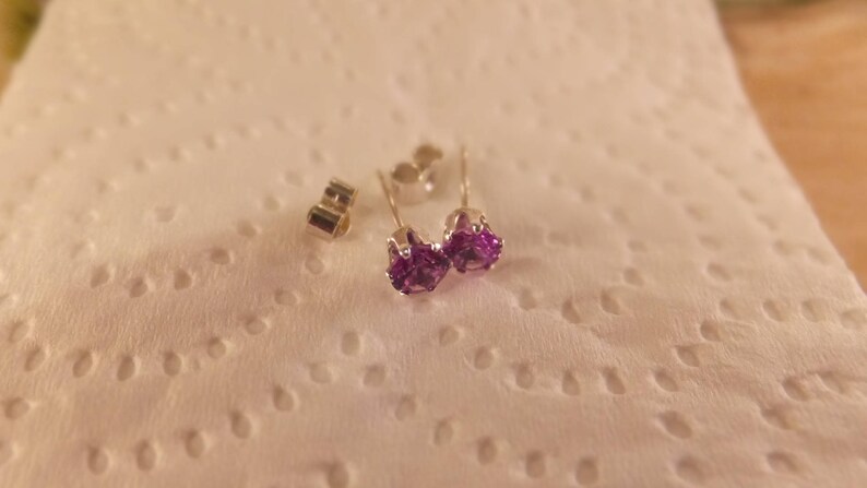 June birthstone, June studs, Alexandrite studs,Purple pink crystal,birthstone earrings,gemstone earrings,silver jewelry, silver stud image 9