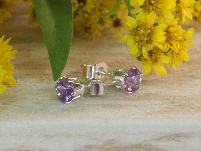 June birthstone, June studs, Alexandrite studs,Purple pink crystal,birthstone earrings,gemstone earrings,silver jewelry, silver stud image 10