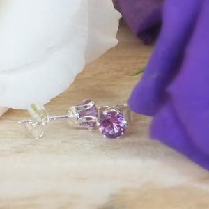 June birthstone, June studs, Alexandrite studs,Purple pink crystal,birthstone earrings,gemstone earrings,silver jewelry, silver stud image 5