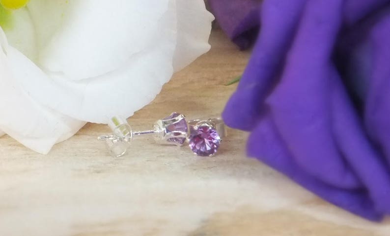 June birthstone, June studs, Alexandrite studs,Purple pink crystal,birthstone earrings,gemstone earrings,silver jewelry, silver stud image 5