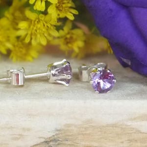 June birthstone, June studs, Alexandrite studs,Purple pink crystal,birthstone earrings,gemstone earrings,silver jewelry, silver stud image 4