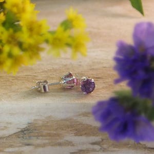 June birthstone, June studs, Alexandrite studs,Purple pink crystal,birthstone earrings,gemstone earrings,silver jewelry, silver stud image 3