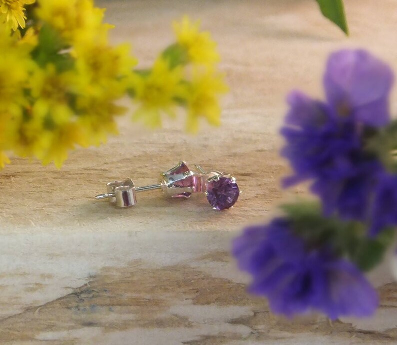 June birthstone, June studs, Alexandrite studs,Purple pink crystal,birthstone earrings,gemstone earrings,silver jewelry, silver stud image 3