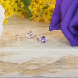 June birthstone, June studs, Alexandrite studs,Purple pink crystal,birthstone earrings,gemstone earrings,silver jewelry, silver stud image 2