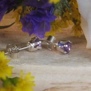 June birthstone, June studs, Alexandrite studs,Purple pink crystal,birthstone earrings,gemstone earrings,silver jewelry, silver stud image 6