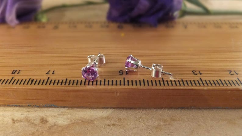 June birthstone, June studs, Alexandrite studs,Purple pink crystal,birthstone earrings,gemstone earrings,silver jewelry, silver stud image 7