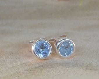 march birthstone, aquamarine studs, crystal studs, birthstone jewelry, blue wife jewelry dainty earrings, silver stud earrings, gift for her