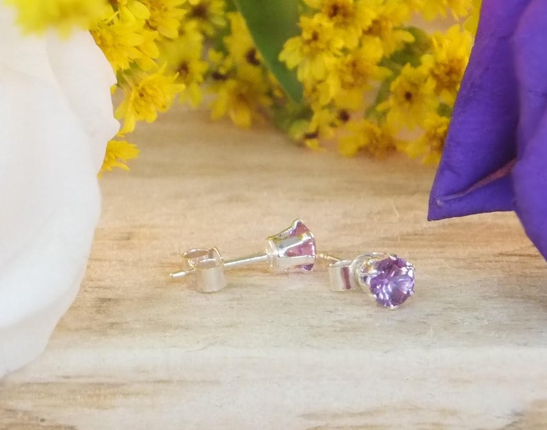 June birthstone, June studs, Alexandrite studs,Purple pink crystal,birthstone earrings,gemstone earrings,silver jewelry, silver stud image 1