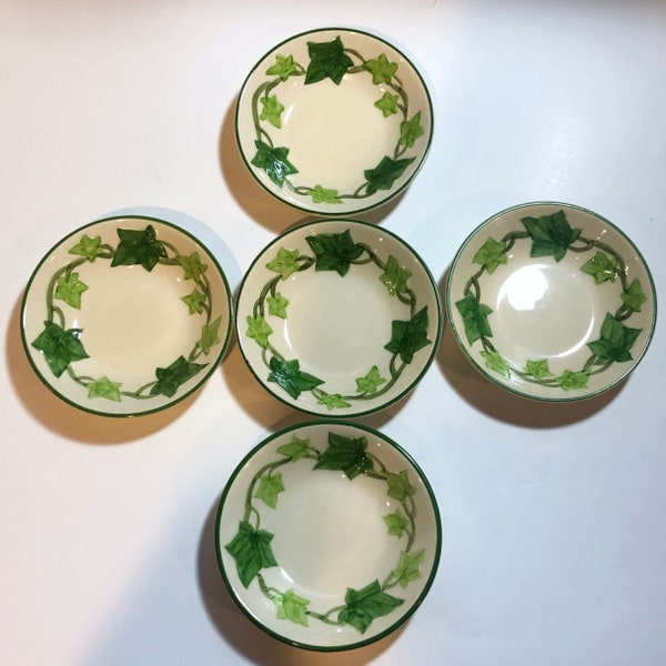 Lot of Five Vintage 1950s Franciscan Pottery Ivy Berry Dessert Bowls 5.25" California 1949 to 1953 Half Moon Mark