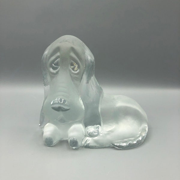 Vintage Viking Basset Hound Frosted Glass Bookend, Paperweight, Doorstop, Figurine