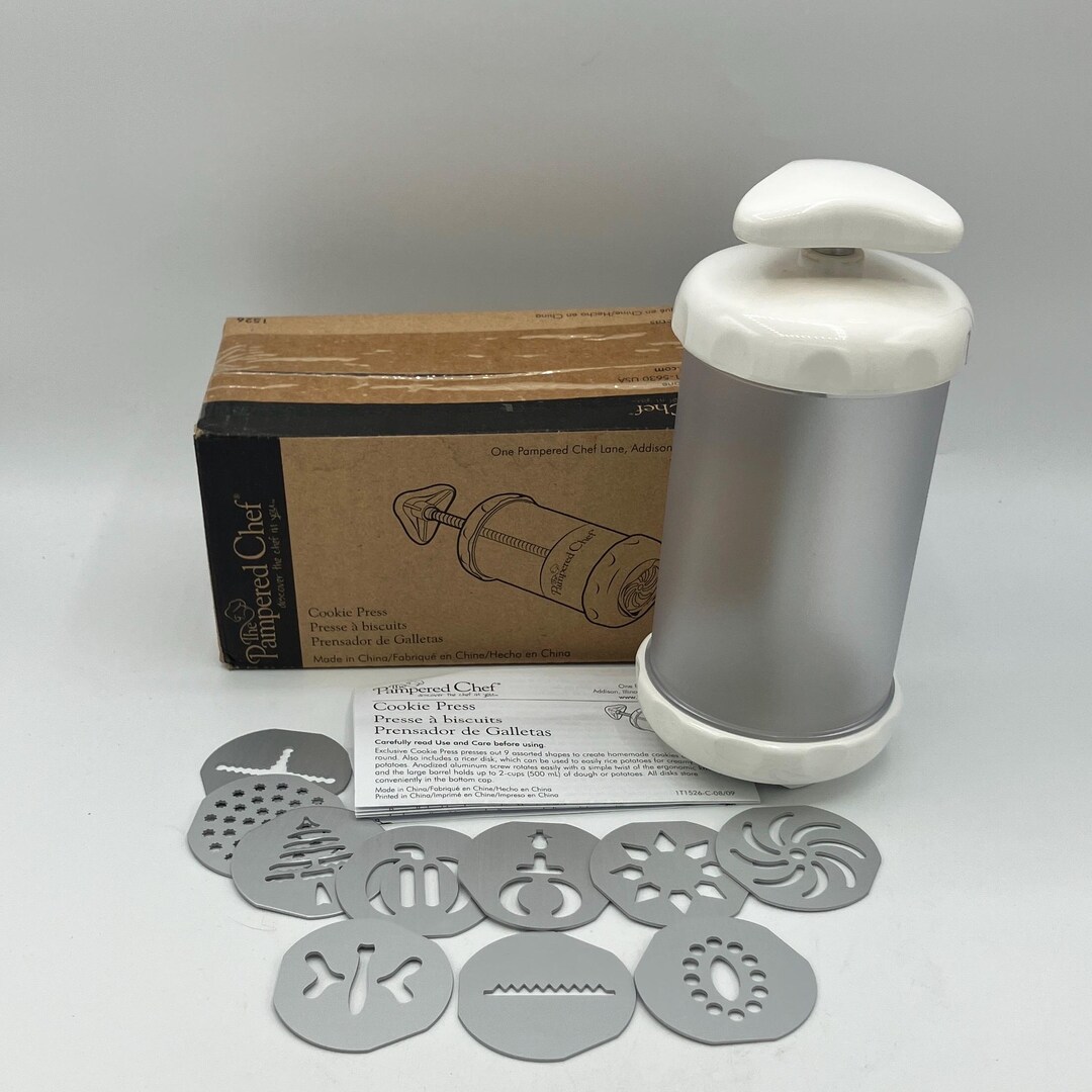 Pampered Chef Cookie Press 1526~twist Handle~10 Discs - Etsy