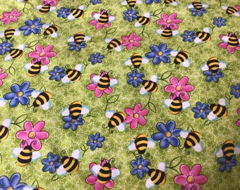 Bee and flower print fabric