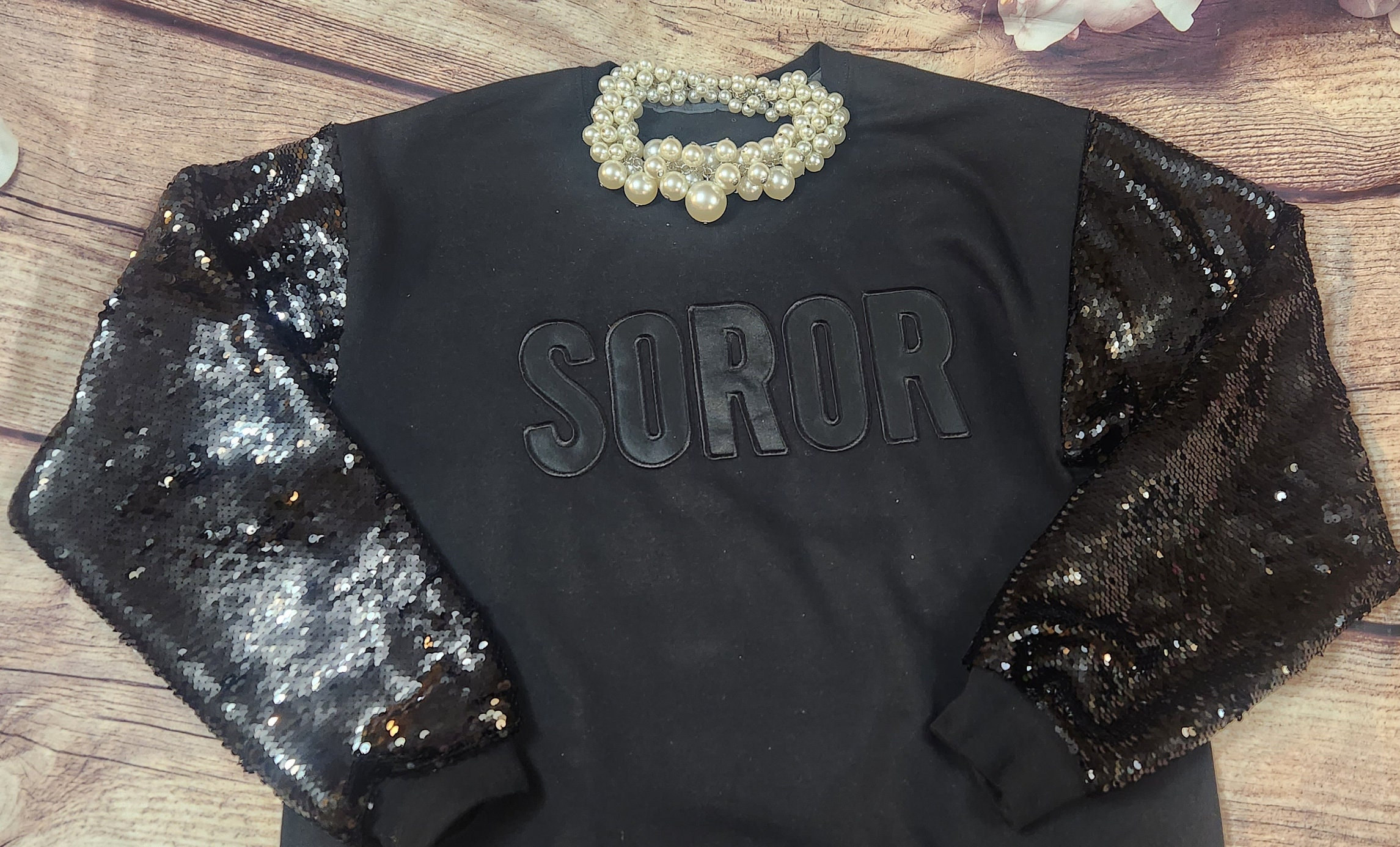 Sequin sleeve sweatshirt sale