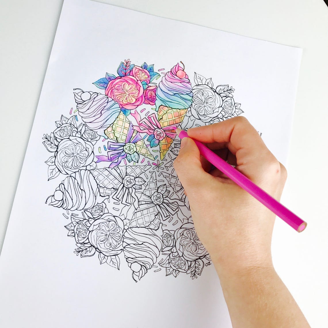 Mandala Coloring Page Ice Cream Coloring Pages for Adults Get | Etsy