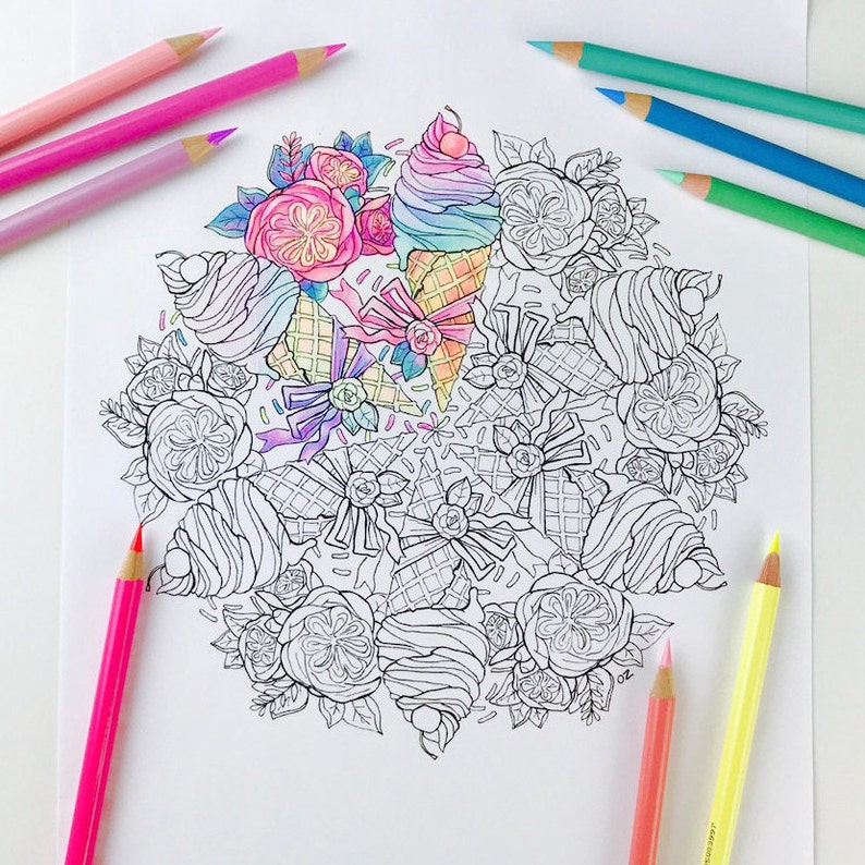 Mandala Coloring Page Ice Cream Coloring Pages for Adults Get | Etsy