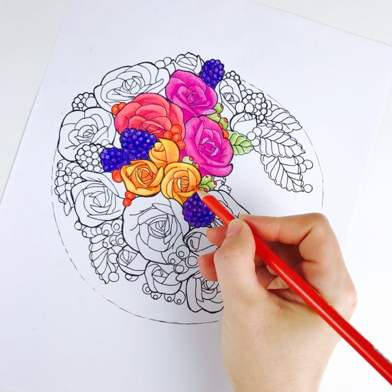 Coloriage Adulte Récolte Automne Fleurs Coloriage Pour Adultes Numérique De Coloriage à La Main Fleurs Dessinées En Ligne Dart Par Olga Zaytseva