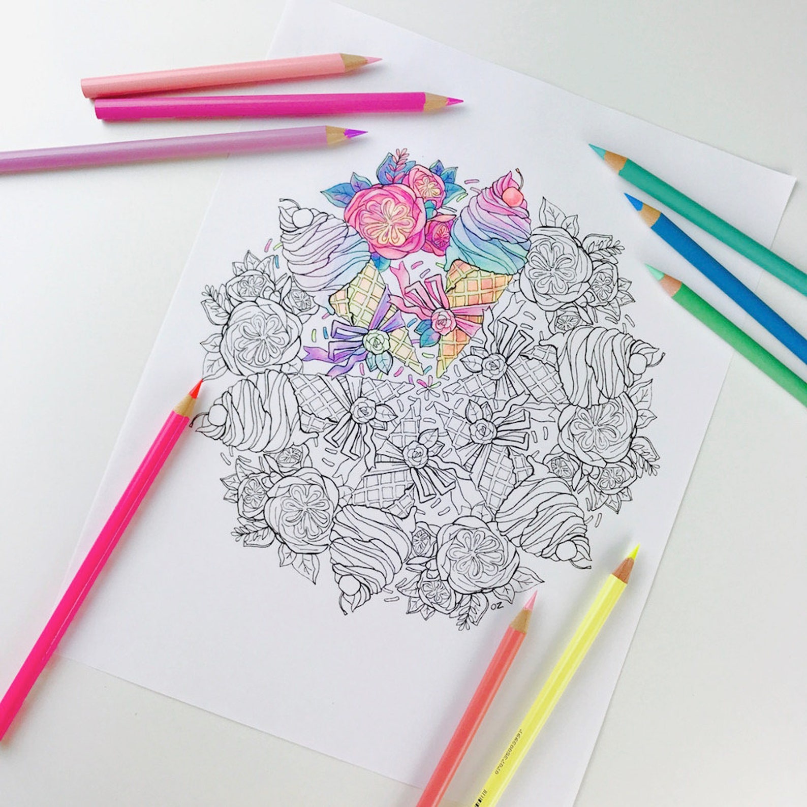 Mandala Coloring Page Ice Cream Coloring Pages for Adults Get | Etsy