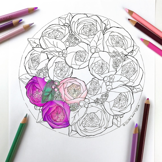 Kolorowanki Dla Dorosłych Roses Strona Kwiat Kolorowanka Dla Dorosłych Digital Kolorowanki Ręcznie Rysowane Kwiaty Line Przez Olga Zaytseva