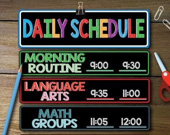 Editable Chalk Theme Daily Schedule Cards, Classroom Visuals (PDF)