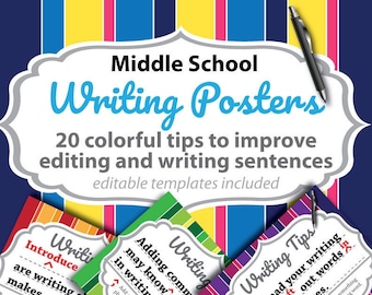 Writing Tips Posters: Editable Classroom Decor (PDF)