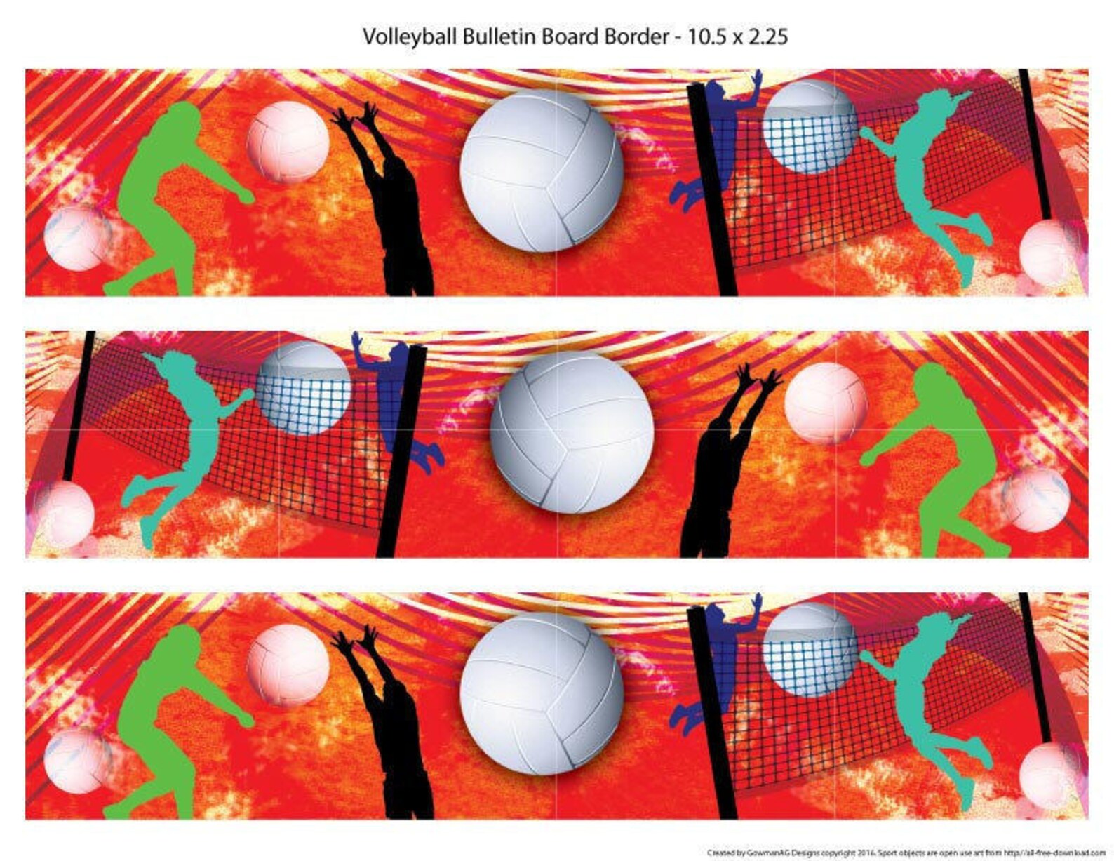 Volleyball Theme Border, Editable Name Tags & Banner, and Editable Sign