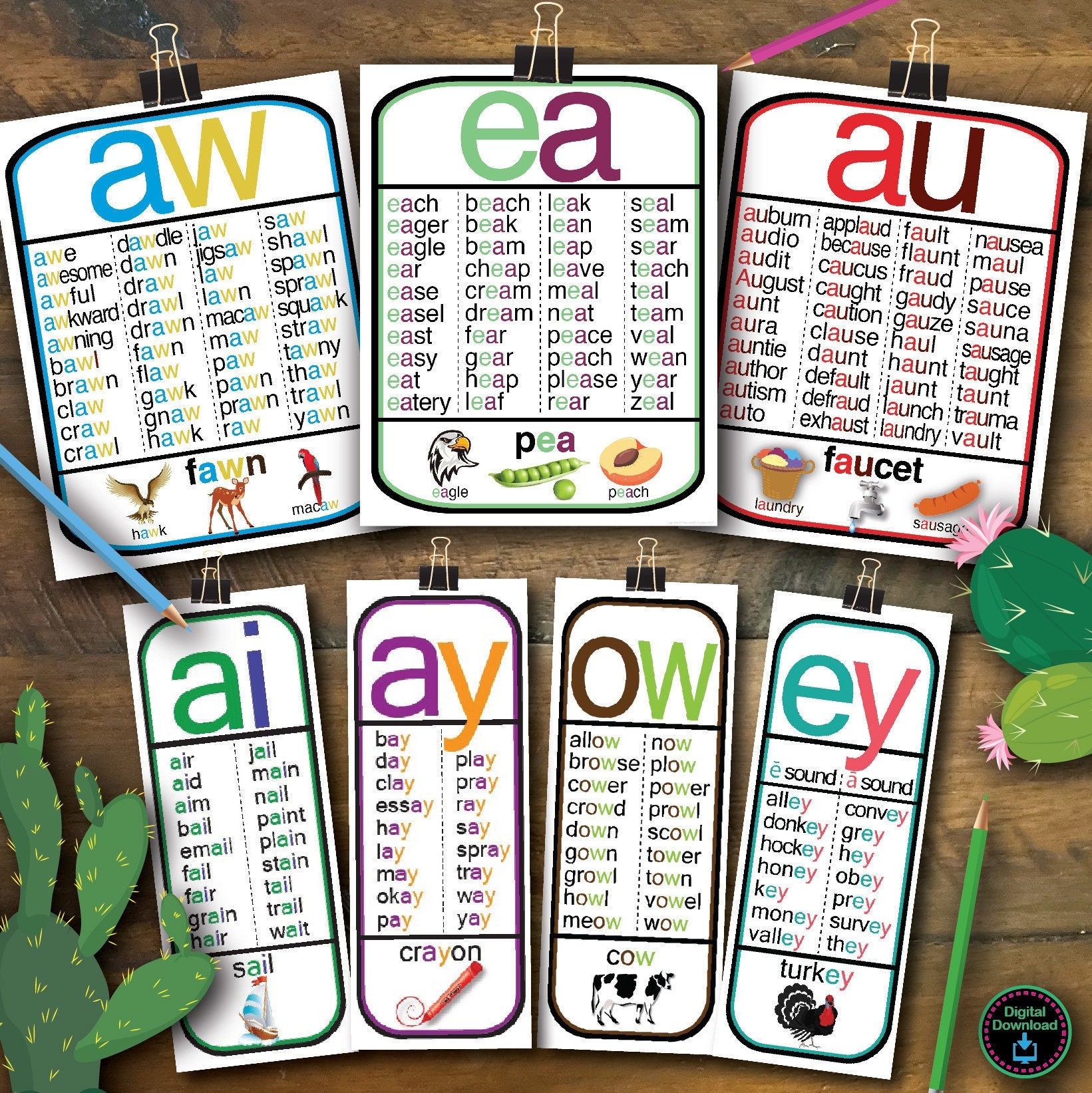 The Sound of aw - au / Phonics Mix! Paw, draw, yawn, pawn, August, launch,  applaud and sauce. 