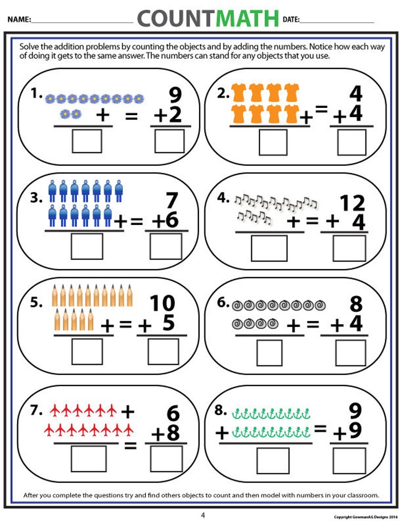Addition Worksheets Adding Basic Counting Kindergarten Addition