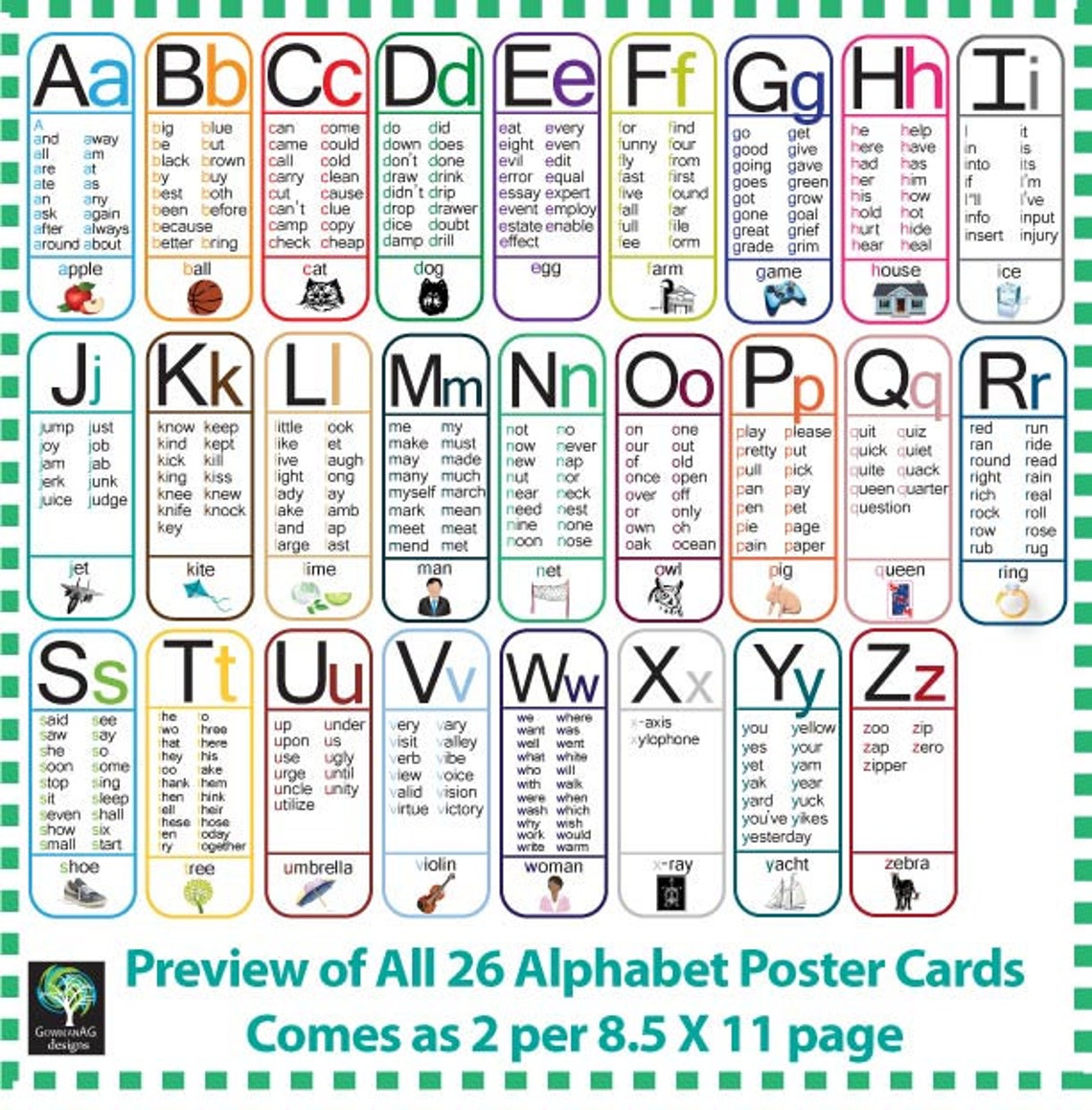 Sight Word Wall Alphabet All 26 Letters Posters Phonics Vocabulary - Photos
