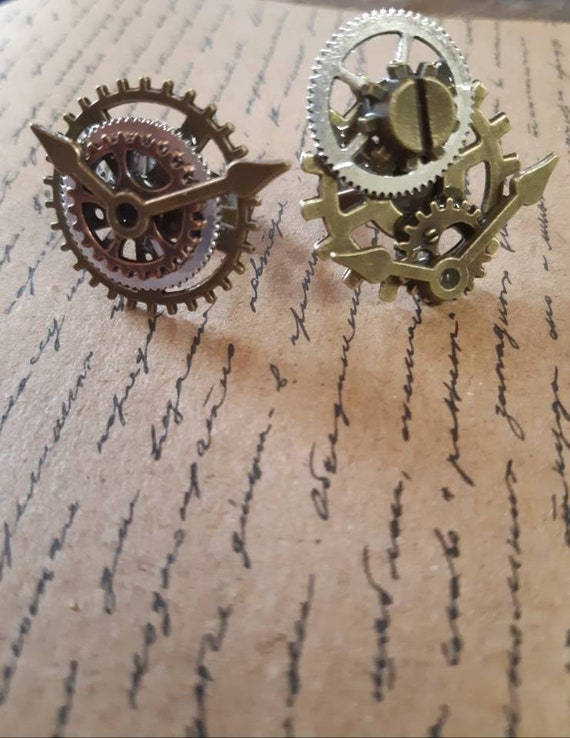 Steampunk rings "for a moment" adjustable cogs and watchmaking silver bronze