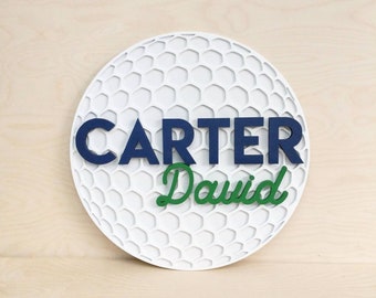 Golf Ball Wooden Name Sign | 12" 18" 24" 30" | Sports Baby Name Sign | Nursery name sign | Nursery room decor | Round Wood Sign