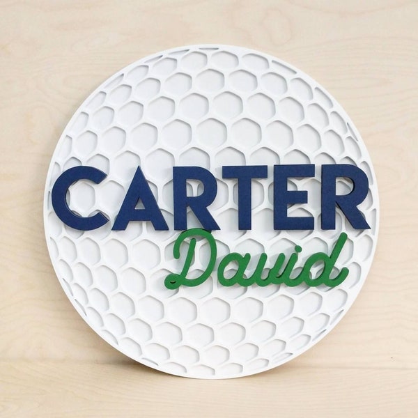 Golf Ball Wooden Name Sign | 12" 18" 24" 30" | Sports Baby Name Sign | Nursery name sign | Nursery room decor | Round Wood Sign