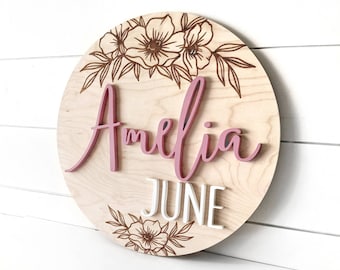 Floral Wooden Name Sign | Baby Name Sign | Nursery name sign | Nursery room decor| Name Sign | Round Wood Sign | Baby Shower Gift | Flowers