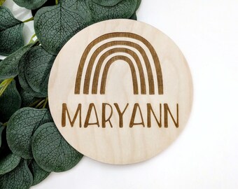 Wooden Engraved Rainbow Name Sign | Name Announcement Sign | Nursery Name Sign | Rainbow Baby | Girl Boy Baby Shower Gift