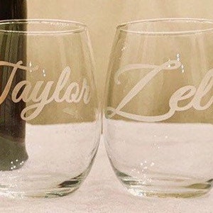 Etched wine glasses, stemless wine glass, bridesmaid gifts, monogram wine glasses, personalized wine glass, wine glasses, bachelorette party