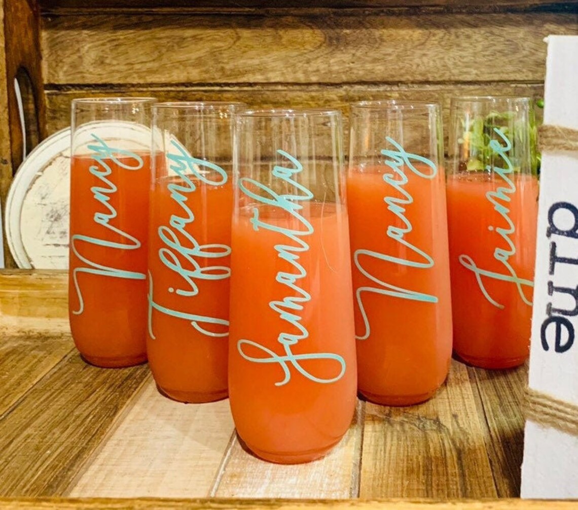 Champagne Flutes Stemless Champagne Flute Bridesmaid Etsy