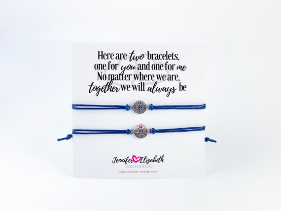 Compass Sliding Knot Bracelet Set Tied To A Quote Card Mommy Etsy