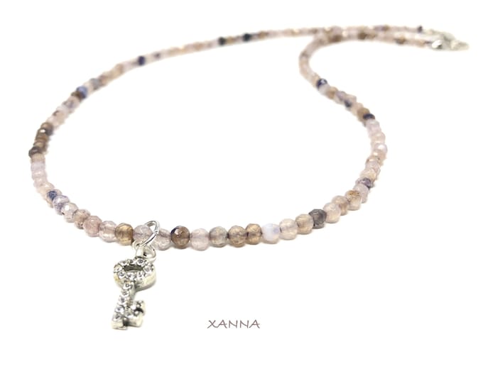 IVETTE choker necklace 07 /semiprecious stones/agate/silver key pendant/Elegant casual boho chic
