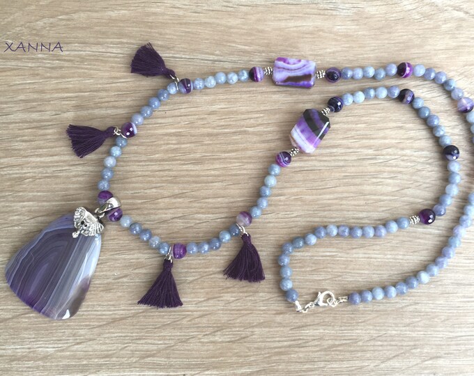 elegant and casual PICASSO Necklace I Semi-preciouspiedrasgrey mesh jasperdonut jasper Brush pendantboho chic