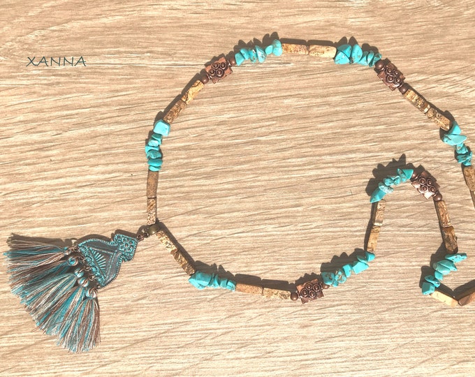 elegant and casual PICASSO Necklace I Semi-preciouspiedrasgrey mesh jasperdonut jasper Brush pendantboho chic