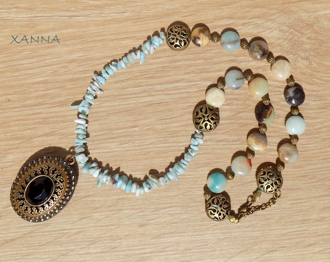 elegant and casual PICASSO Necklace I Semi-preciouspiedrasgrey mesh jasperdonut jasper Brush pendantboho chic