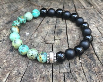XANNA STONE Bracelet (11) /semi-precious stones/matte-gloss onyx and African turquoise/elegant casual