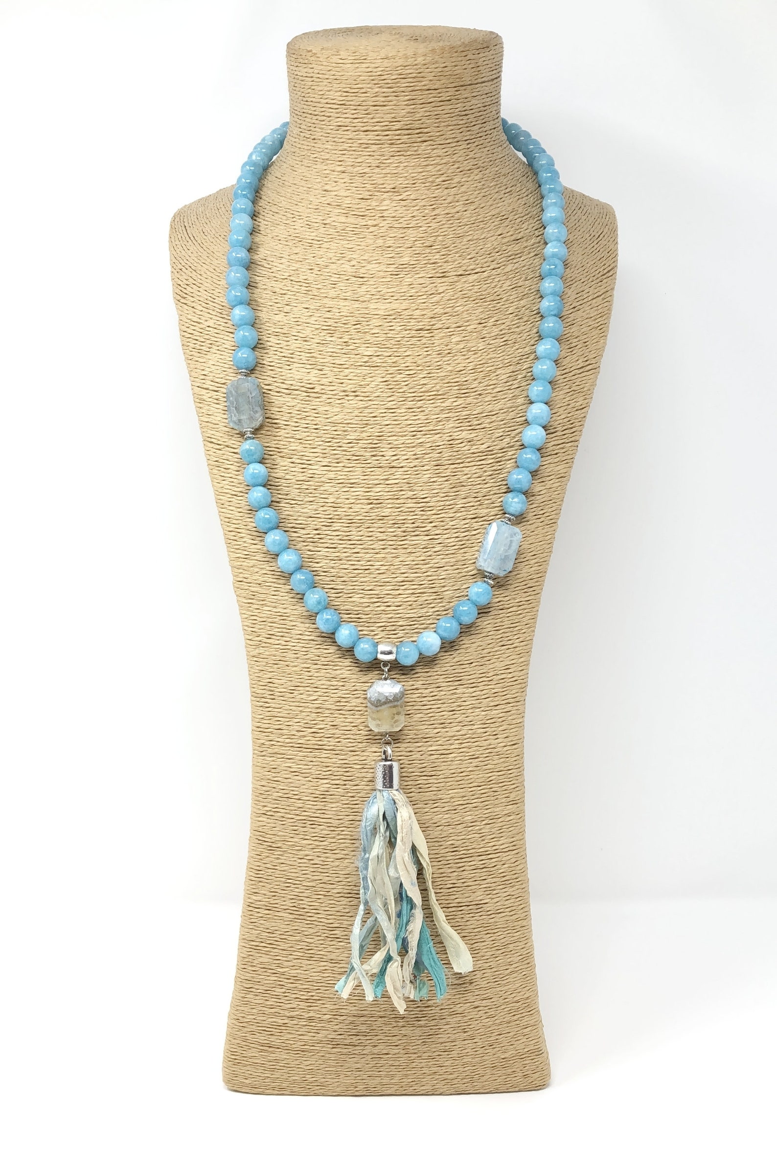 Collar BLUESKY piedras Semipreciosas gata Azul borla Sari Etsy