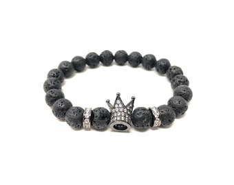 Bracelet Set VI (XANNA by Steven Vázquez) / black volcanic lava / black crochet crown with pavés