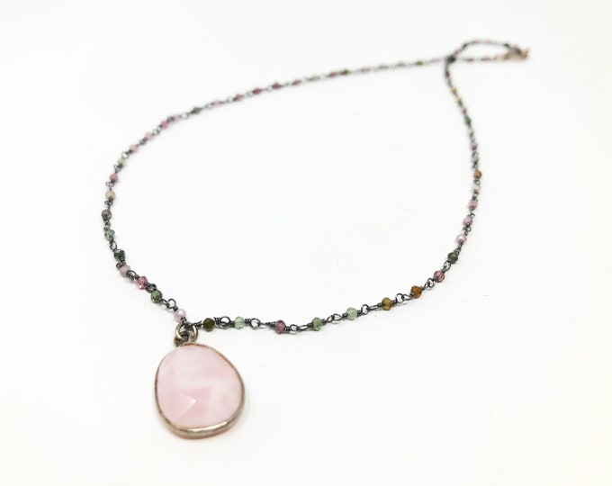 STONE CHAIN VI choker necklace/semi-precious stones/tourmaline/sterling silver/pink opal pendant/boho chic, elegant and casual