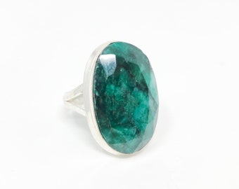 INDI VII ring /semi-precious stones/faceted green emerald/oval shape/925 sterling silver