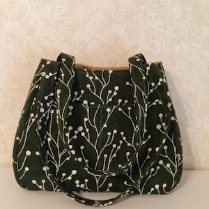 Bolso de hombro de lona verde amaderado, bolso floral verde y beige, monedero, bolso tote Ethel con cremallera. ¡Envío gratis!