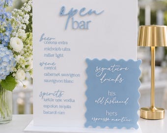 Personalized Wedding Bar Sign | Custom Signature Drinks Menu | Cocktail Sign | Acrylic Open Bar Wedding Decor